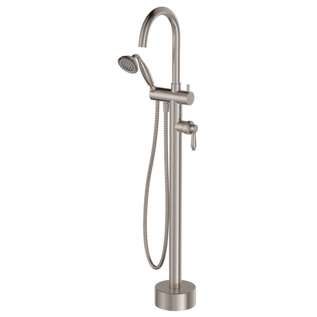 Fienza 202113NN Eleanor Brushed Nickel Floor Bath Mixer & Shower with Brushed Nickel Handle - Bath Fillers