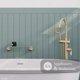 Fienza 202113UB Eleanor Urban Brass Floor Mounted Bath Mixer with Handle Shower with White Ceramic Handle - Bath Fillers