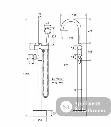 Fienza 202113UB Eleanor Urban Brass Floor Mounted Bath Mixer with Handle Shower with White Ceramic Handle - Bath Fillers