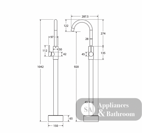 Fienza 213112B-LF Kaya Floor Mounted Bath Mixer Matte Black - Bath Fillers