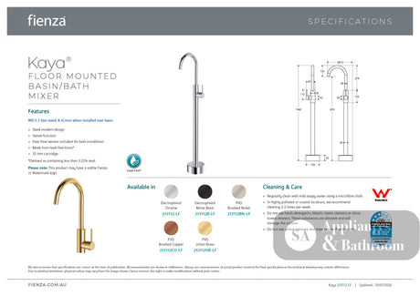Fienza 213112UB-LF Kaya Floor Mounted Bath Mixer Urban Brass - Bath Fillers
