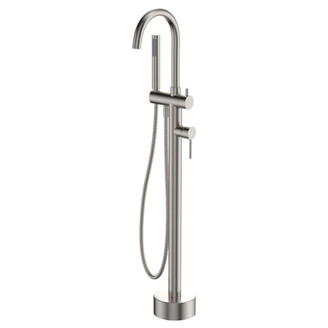 Fienza 213113BN Kaya Floor Mounted Bath Mixer With Hand Shower Brushed Nickel - Bath Fillers