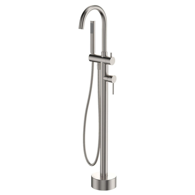 Fienza 213113BN Kaya Floor Mounted Bath Mixer With Hand Shower Brushed Nickel - Bath Fillers