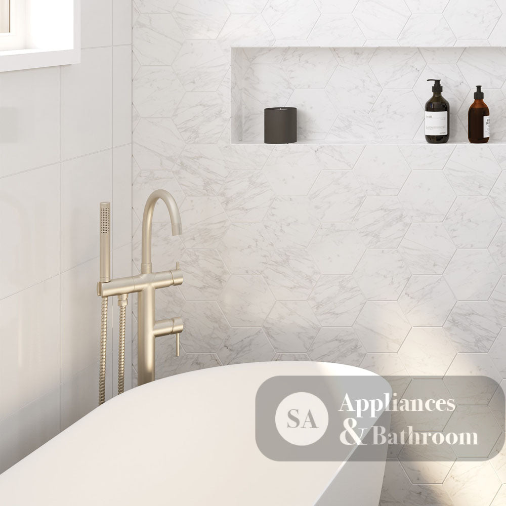 Fienza 213113BN Kaya Floor Mounted Bath Mixer With Hand Shower Brushed Nickel - Bath Fillers