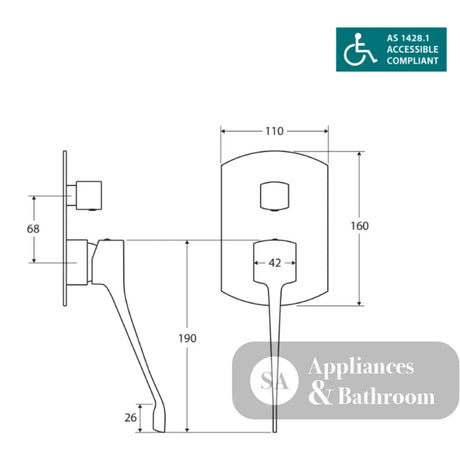 Fienza 218102BD Koko Care Matte Black Wall Basin Diverter Mixer - Accessible Taps