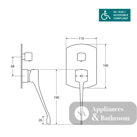 Fienza 218102D Koko Care Chrome Wall Basin Diverter Mixer - Accessible Taps