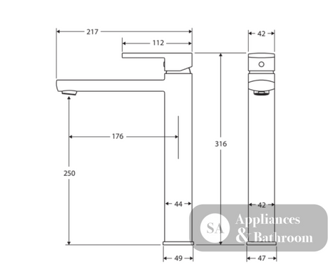 Fienza 218107 Koko Care Tall Basin Mixer Tap Chrome 316mm High - Tall Basin Mixer
