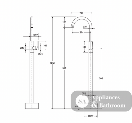 Fienza 221112B-LF Empire Slim Floor Mounted Basin/Bath Mixer Lead Free Matte Black - Bath Fillers
