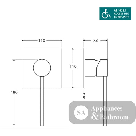Fienza 225101BD Hustle Care Matte Black Wall Basin Mixer Square Plate - Accessible Taps