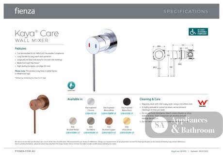 Fienza 228101DCO-LF Kaya Care Wall Mixer Lead Free Brushed Copper - Wall Mixers