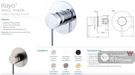 Fienza 228101MW-3 Kaya Large Round Plate Wall Mixer Matte White - Wall Mixers
