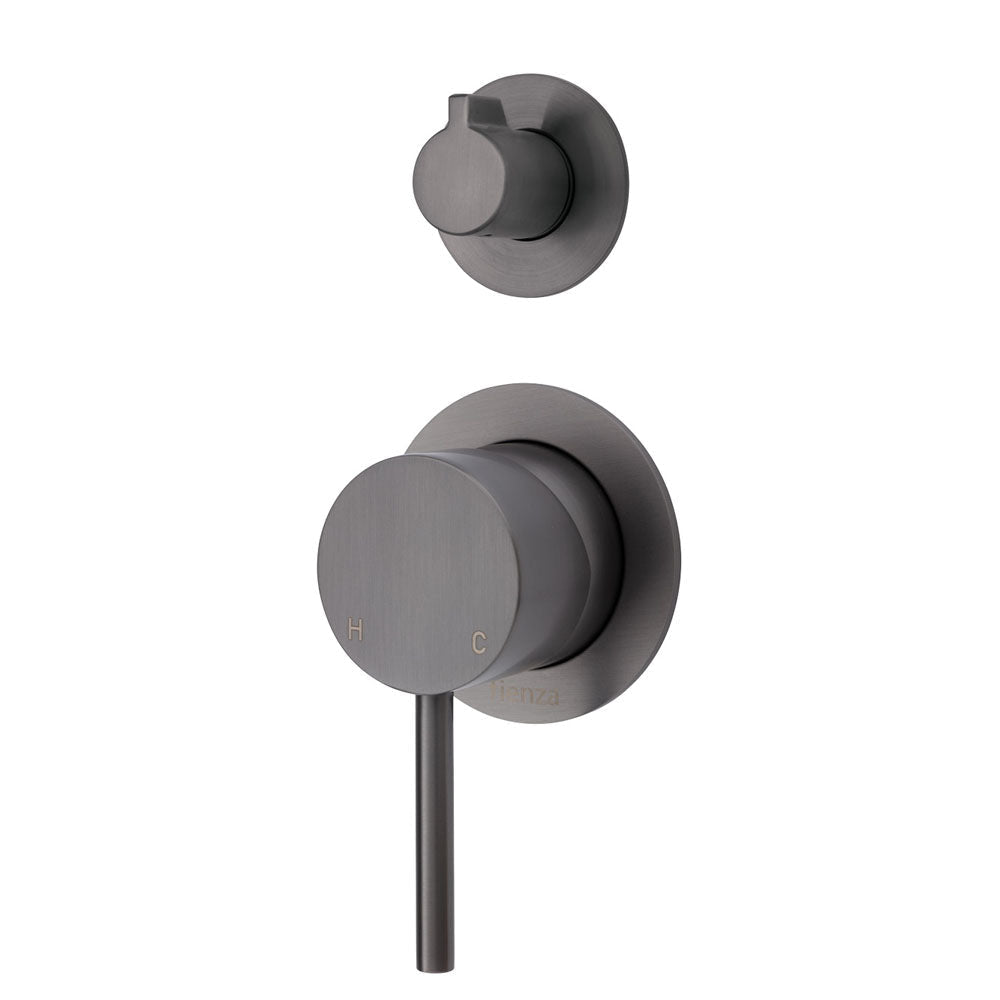 Fienza 228102GM-4-LF Kaya Small Round Plate Wall Diverter Mixer Gunmetal Grey - Wall Mixer Diverter