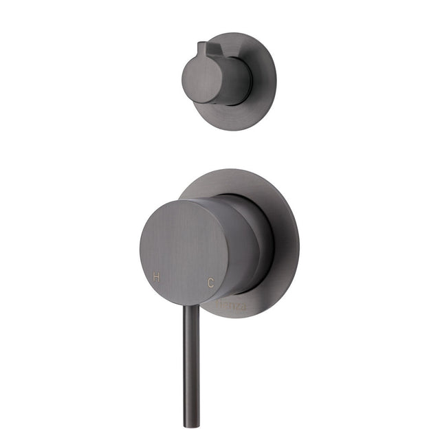 Fienza 228102GM-4-LF Kaya Small Round Plate Wall Diverter Mixer Gunmetal Grey - Wall Mixer Diverter