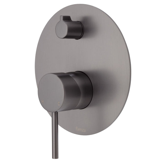 Fienza 228102GM-LF Kaya Large Round Plate Wall Diverter Mixer Lead Free Gunmetal Grey - Wall Mixer Diverter