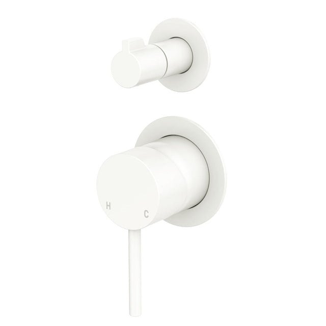 Fienza 228102MW-4 Kaya Small Round Plate Wall Diverter Mixer Matte White - Wall Mixers
