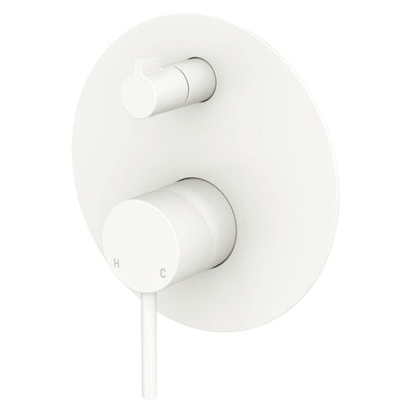 Fienza 228102MW-LF Kaya Large Round Plate Wall Diverter Mixer Lead Free Matte White - Wall Mixers