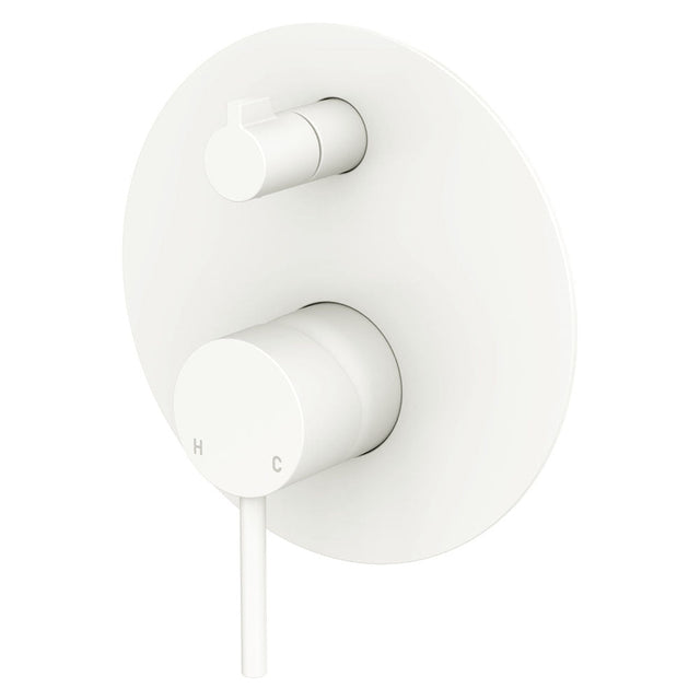 Fienza 228102MW-LF Kaya Large Round Plate Wall Diverter Mixer Lead Free Matte White - Wall Mixers