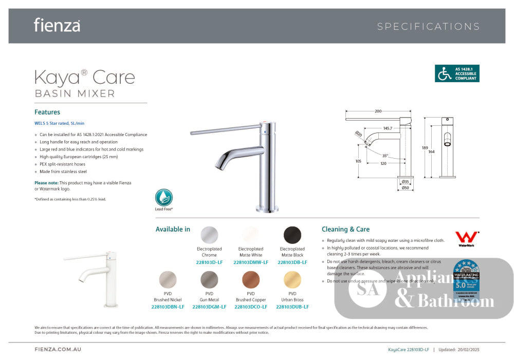 Fienza 228103DCO-LF Kaya Care Basin Mixer Brushed Copper - Mixer Taps Care and Assisted Living
