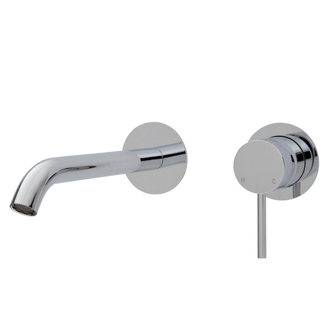 Fienza Kaya Wall Basin/Bath Mixer Set Round Plates 200Mm Outlet 228104-200 Bathroom Mixers