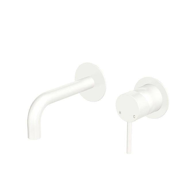 Fienza 228104MW-130-LF Kaya Wall Basin/Bath Mixer Set Round Plates Matte White 130mm Outlet - Bathroom Wall Mixers