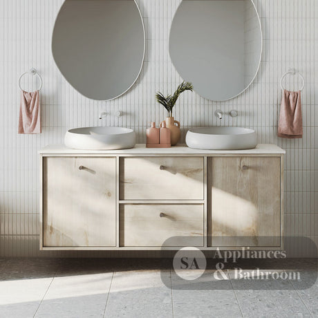 Fienza 228104MW-200-LF Kaya Wall Bath/ Basin Mixer Set Round Plate Matte White 200mm Outlet - Wall Mixers & Spouts