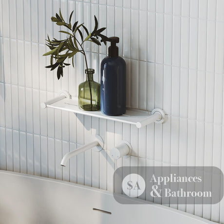 Fienza 228104MW-200-LF Kaya Wall Bath/ Basin Mixer Set Round Plate Matte White 200mm Outlet - Wall Mixers & Spouts