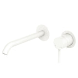 Fienza 228104MW-200-LF Kaya Wall Bath/ Basin Mixer Set Round Plate Matte White 200mm Outlet - Wall Mixers & Spouts