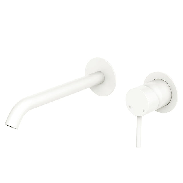 Fienza 228104MW-200-LF Kaya Wall Bath/ Basin Mixer Set Round Plate Matte White 200mm Outlet - Wall Mixers & Spouts