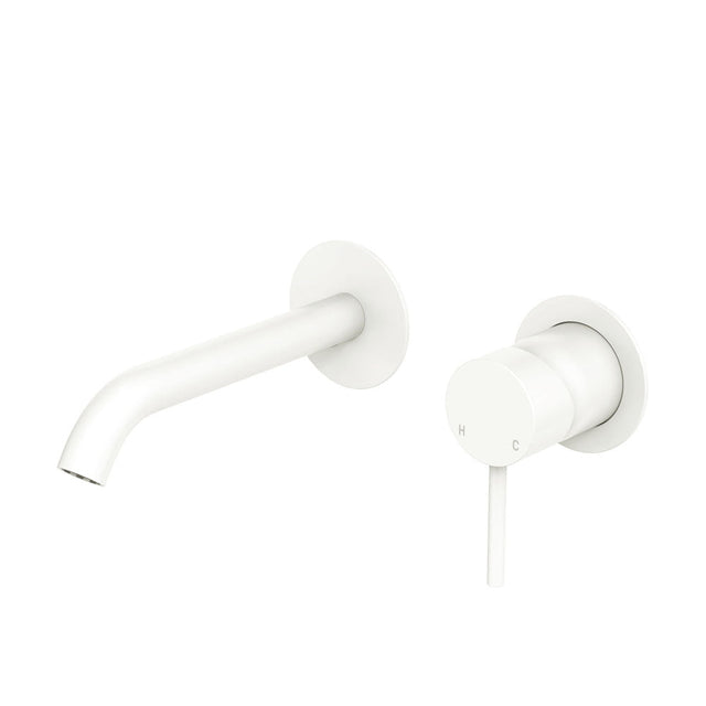 Fienza 228104MW-LF Kaya Wall Bath/ Basin Mixer Set Round Plate Matte White 160mm Outlet - Wall Mixers & Spouts