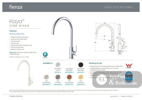 Fienza 228105BN-LF Kaya Mixer Tap Brushed Nickel - Kitchen Mixer Taps