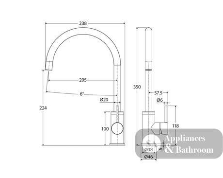 Fienza 228105MW-LF Kaya Mixer Tap Matte White - Kitchen Mixer Taps
