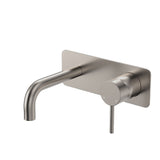 Fienza 228106BN-130-LF Kaya Wall Basin/Bath Mixer Set Rectangular Plate Brushed Nickel 130mm Outlet - Bathroom Wall