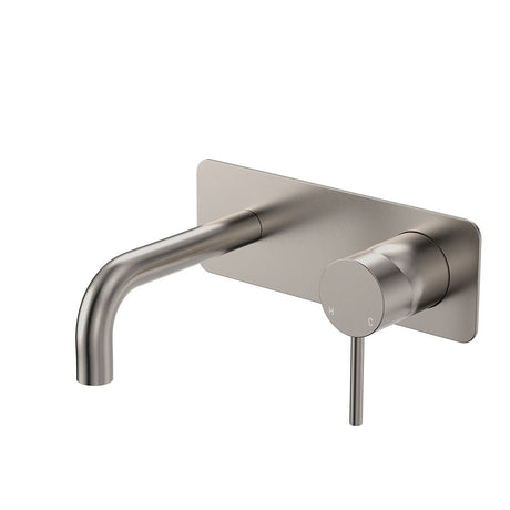Fienza 228106BN-130-LF Kaya Wall Basin/Bath Mixer Set Rectangular Plate Brushed Nickel 130mm Outlet - Bathroom Wall