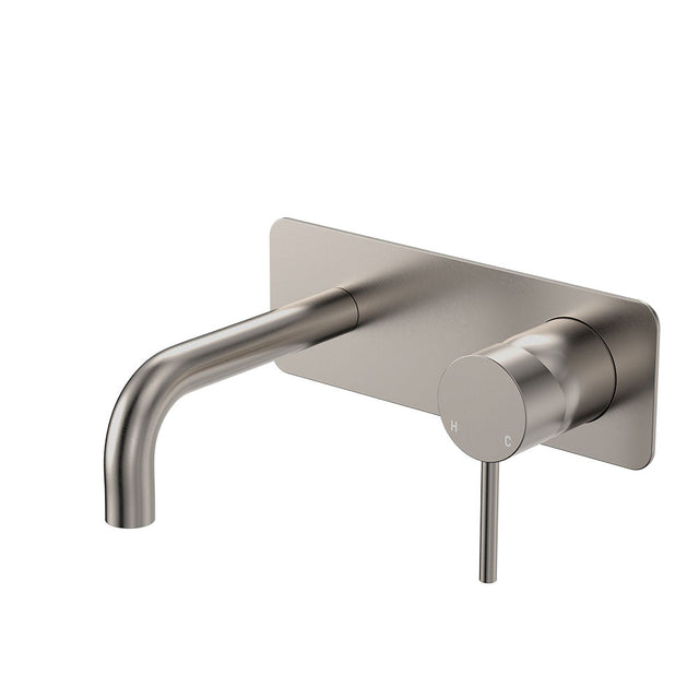 Fienza 228106BN-130-LF Kaya Wall Basin/Bath Mixer Set Rectangular Plate Brushed Nickel 130mm Outlet - Bathroom Wall