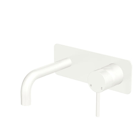 Fienza 228106MW-130-LF Kaya Wall Basin/Bath Mixer Set Rectangular Plate Matte White 130mm Outlet - Bathroom Wall Mixers