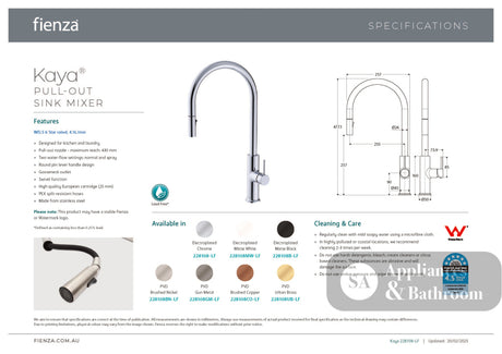 Fienza 228108CO-LF Kaya Pull Out Sink Mixer Brushed Copper - Kitchen Mixer Taps