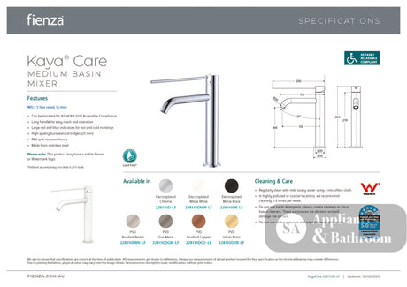 Fienza 228110B-LF Kaya Care Medium Basin Mixer Matte Black - Mixer Taps Care and Assisted Living
