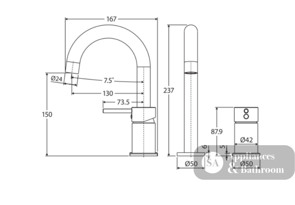 Fienza 228117-LF Kaya Hob Mounted Mixer Set Chrome - Basin Mixer
