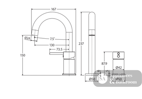 Fienza 228117-LF Kaya Hob Mounted Mixer Set Chrome - Basin Mixer
