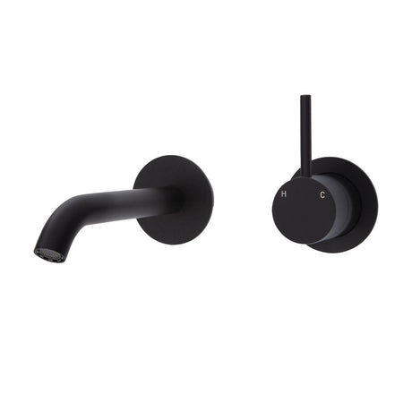Fienza 228118B-LF Kaya Up Basin/Bath Wall Mixer Set Round Plates 160mm Outlet Lead Free Matte Black - Bathroom Wall