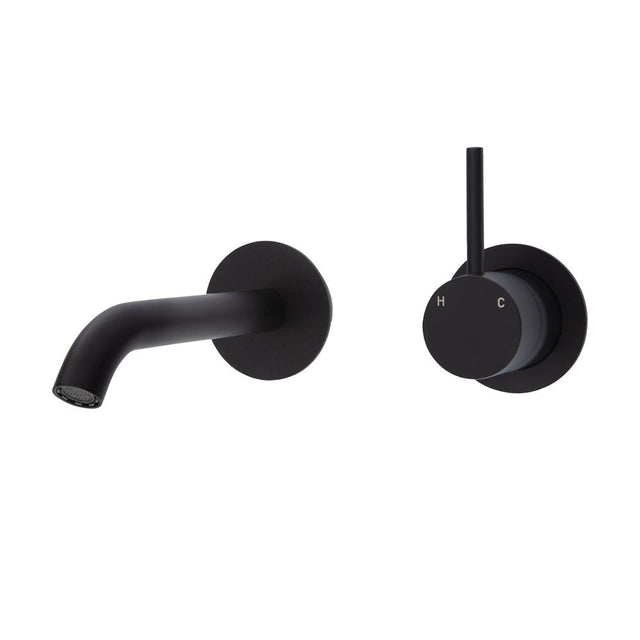 Fienza 228118B-LF Kaya Up Basin/Bath Wall Mixer Set Round Plates 160mm Outlet Lead Free Matte Black - Bathroom Wall