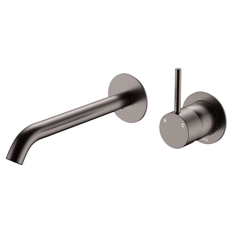 Fienza 228118GM-200-LF Kaya Up Basin/Bath Wall Mixer Set Round Plates 200mm Outlet Lead Free Gun Metal - Bathroom Wall