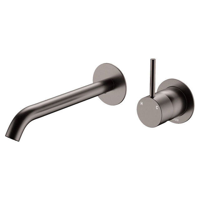 Fienza 228118GM-200-LF Kaya Up Basin/Bath Wall Mixer Set Round Plates 200mm Outlet Lead Free Gun Metal - Bathroom Wall
