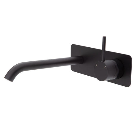 Fienza 228119B-200-LF Kaya Up Basin/Bath Wall Mixer Set Rectangular Plate 200mm Outlet Lead Free Matte Black - Bathroom