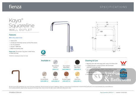 Fienza 228122BN-LF Kaya Squareline Wall Swivel Outlet Set Brushed Nickel - Wall Mixers & Spouts
