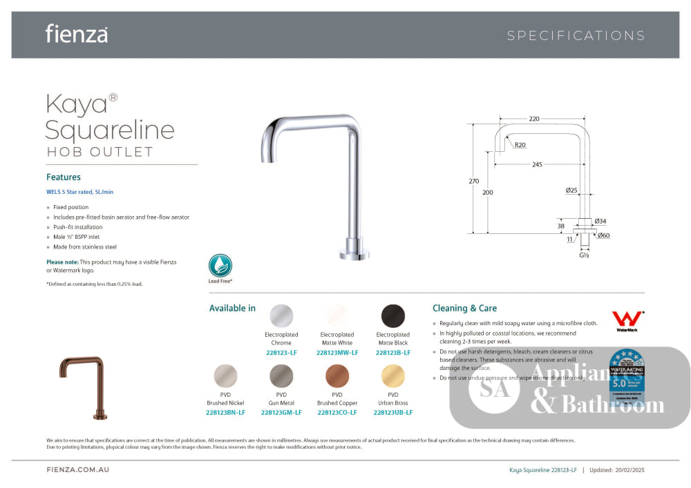 Fienza 228123B-LF Kaya Squareline Hob Outlet Matte Black - Basin Mixers
