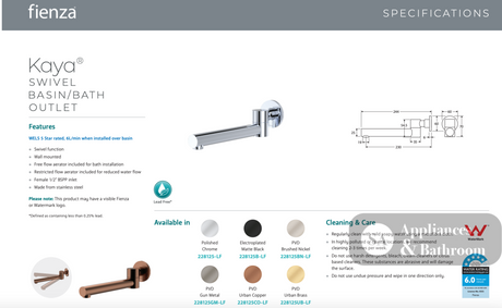 Fienza 228125UB-LF Kaya Swivel Basin/Bath Outlet Urban Brass - Wall Spouts