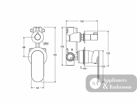 Fienza 234102-4-LF Empire Slim Wall Diverter Mixer Small Round Plates Vertical Lead Free Chrome - Wall Mixer Diverter