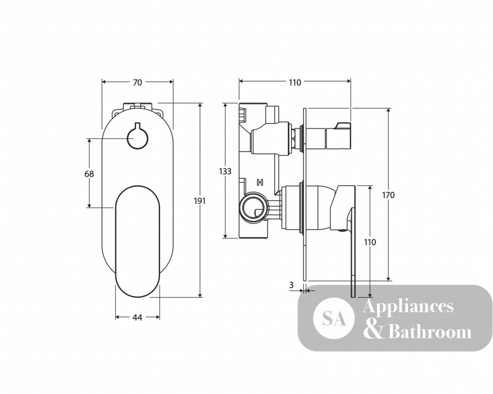 Fienza 234102CO-LF Empire Slim Wall Diverter Mixer Large Oval Plate Vertical Lead Free Brushed Copper - Wall Mixer