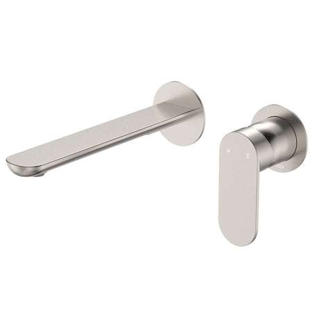 Fienza 234104BN-200-LF Empire Slim Basin/Bath Wall Mixer Set Round Plates 200mm Outlet Lead Free Brushed Nickel - Wall